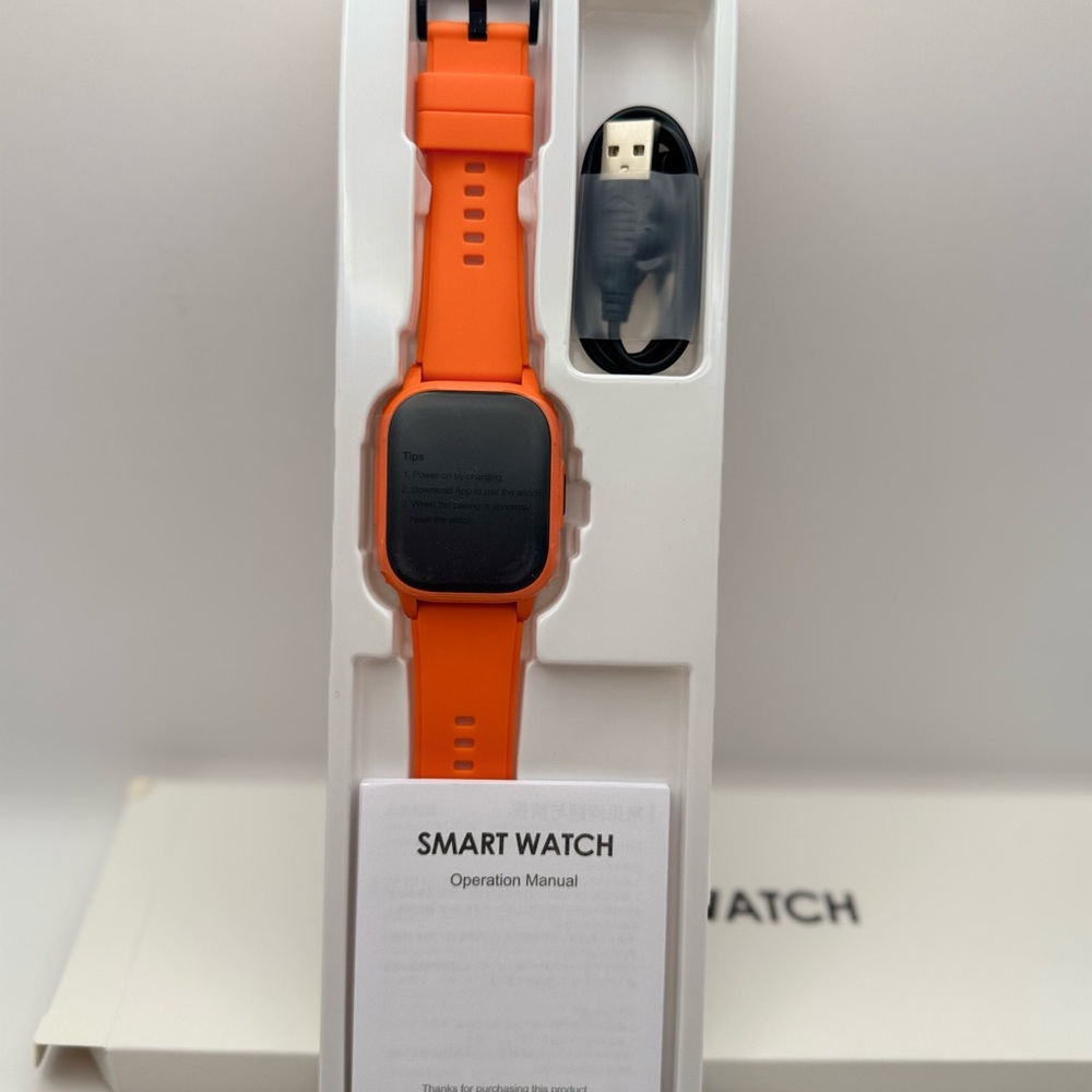 Orange Smart Watch with Charger